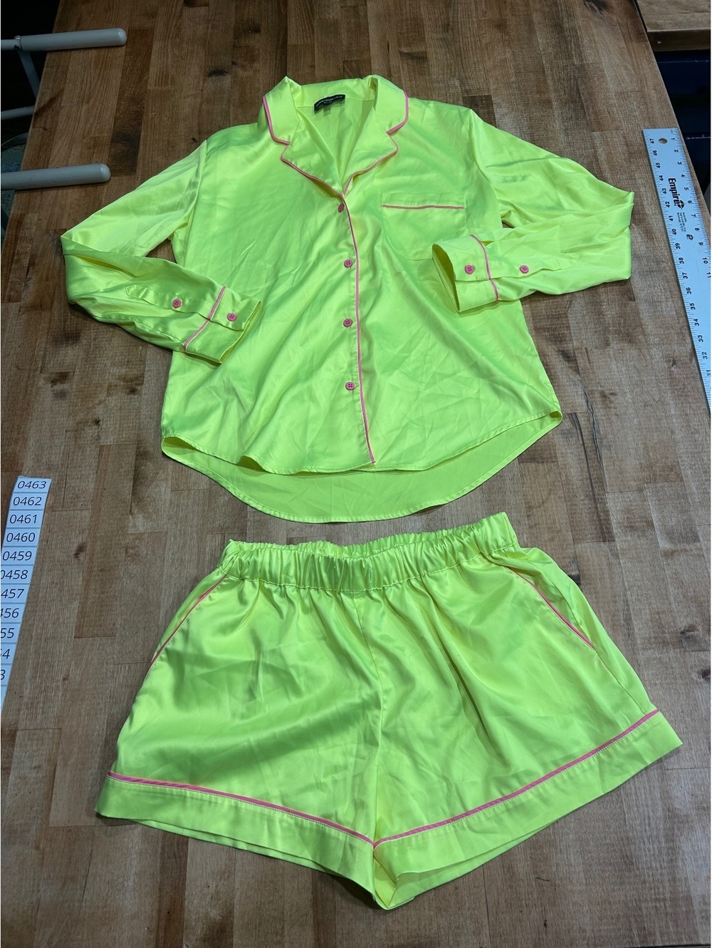 Generation Love Neon Yellow Pajama Set with Pink Piping, Size M
